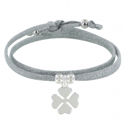 Bracelet Double Tour Lien Lurex et Trèfle Argent
