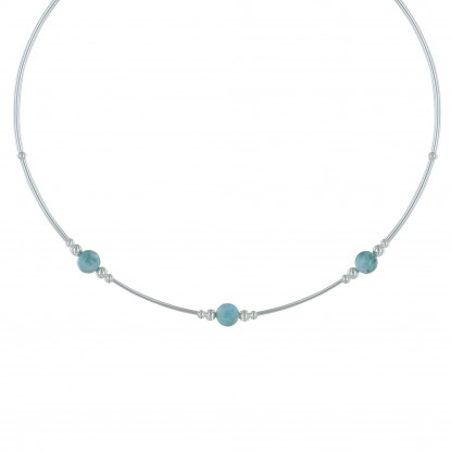 Collier Tubes Argent Perles de Larimar et d'Argent