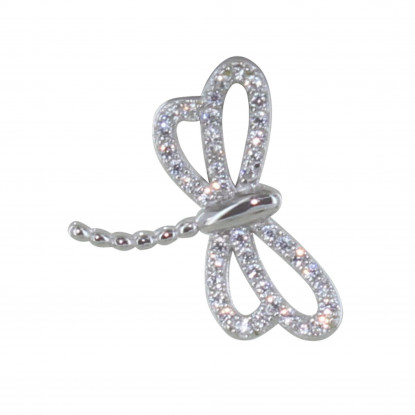 Pendentif Argent Rhodié Libellule Ailes Ajourées et Strass
