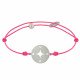 Bracelet Lien Fluo Médaille Ronde Rose des Vents Laiton Argenté