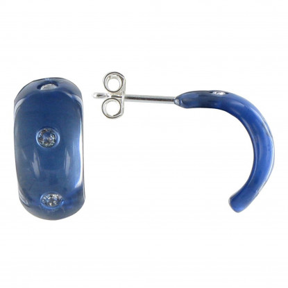 Boucles d'Oreilles Plaqué Argent Demi Créoles Résine et Trois Strass - Classics