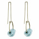 Boucles d'Oreilles Grand Crochet Laiton Anneau et Petits Disques de Verre Vert