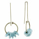 Boucles d'Oreilles Grand Crochet Laiton Anneau et Petits Disques de Verre Vert