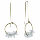 Boucles d'Oreilles Grand Crochet Laiton Anneau et Petits Disques de Verre Vert