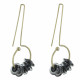 Boucles d'Oreilles Grand Crochet Laiton Anneau et Petits Disques de Verre Vert