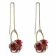 Boucles d'Oreilles Grand Crochet Laiton Anneau et Petits Disques de Verre Vert