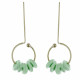 Boucles d'Oreilles Grand Crochet Laiton Anneau et Petits Disques de Verre Vert