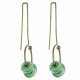 Boucles d'Oreilles Grand Crochet Laiton Anneau et Petits Disques de Verre Vert