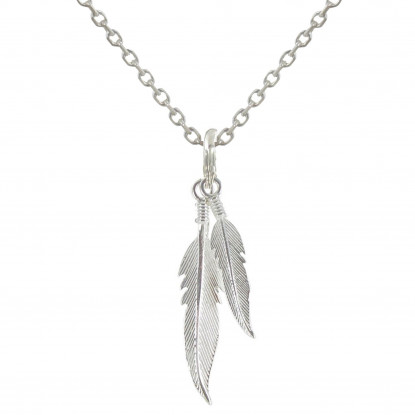 Collier Deux Plumes d'Argent 
