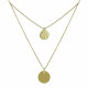 Collier Double Chaine Plaqué Or Médailles Rondes Lisses et Martelées
