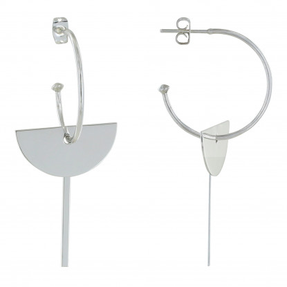 Boucles d'Oreilles Argent Rhodié Demi Créoles et Clé