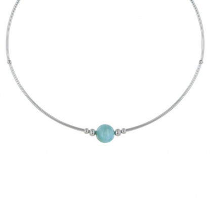 Collier Tubes Argent Une Perle de Larimar et Perles d'Argent