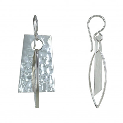 Boucles d'Oreilles Argent Ovale et Rectangle Martelé