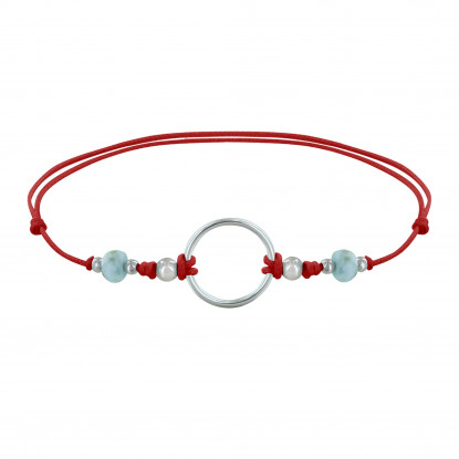 Bracelet Lien Cercle Argent et Deux Perles Facettées de Larimar