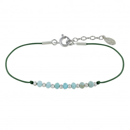 Bracelet Lien Sept Perles Facettées de Larimar et Perles Argent