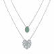 Collier Double Chaine Argent Rhodié Feuille et Ovale d'Aventurine