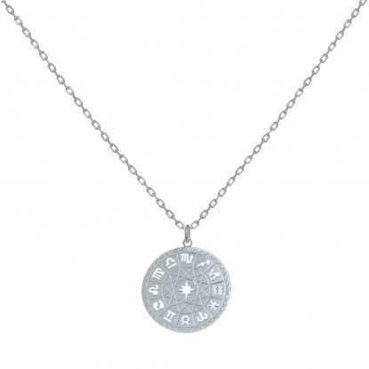 Collier Argent Médaille Ronde Symboles du Zodique