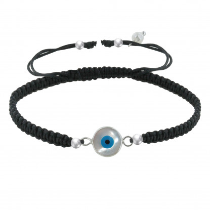 Bracelet Lien Tréssé Noir et Oeil de Nacre 