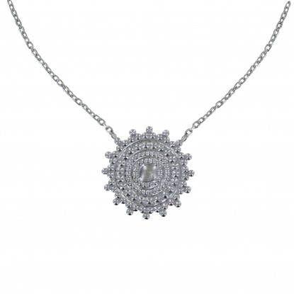 Collier Argent Rhodié Soleil Dentelé