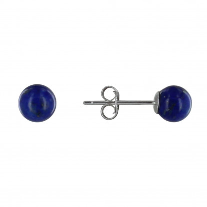 Boucles d'Oreilles Clou Argent Rhodié et Perles de Lapis Lazuli 5mm