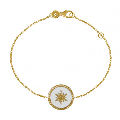 Bracelet Plaqué Or Soleil Émail Blanche