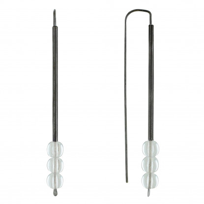 Boucles d'Oreilles Ruthénium Crochet Tubulaire et Trois Perles de Verre