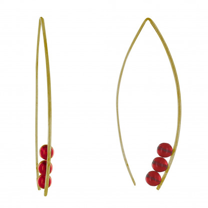 Boucles d'Oreilles Laiton Grand Crochet et Trois Perles de Verre