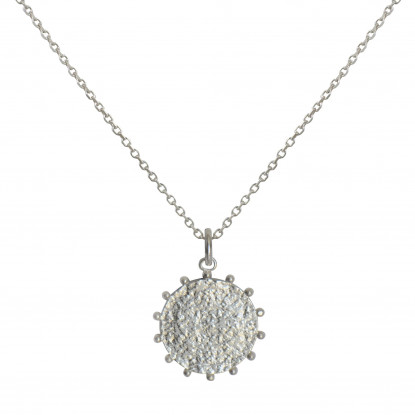 Collier Argent Rhodié Médaille Martelée et Billes