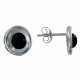 Boucles d'Oreilles Argent Puces Disque en Argent et Perle d'Agate Noire