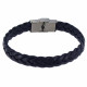 Bracelet Homme Cuir Bleu Foncé Tréssé Plat Fermoir Acier Inoxydable