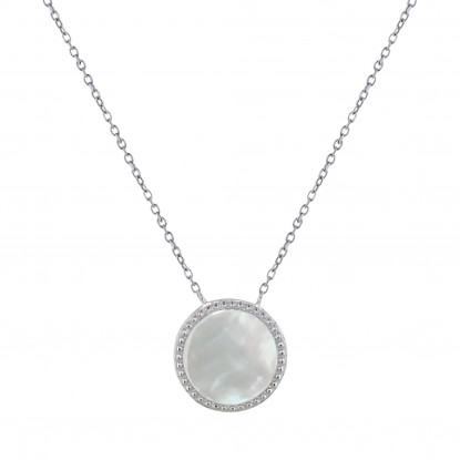 Collier Argent Rhodié Rond de Nacre Ivoire