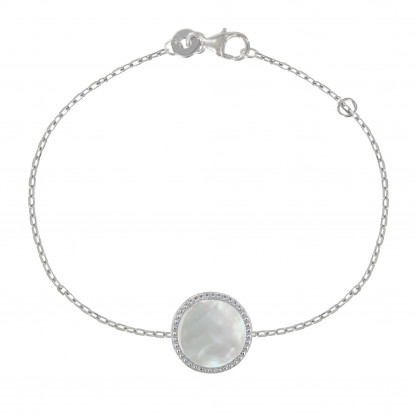 Bracelet Argent Rhodié Rond de Nacre Ivoire