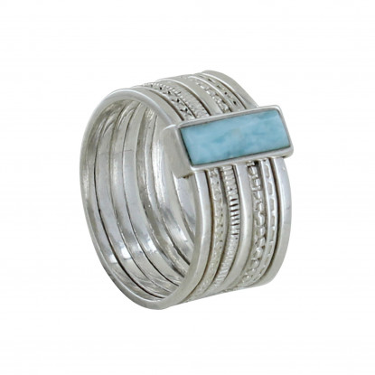 Bague Argent Multiples Anneaux et Rectangle de Larimar