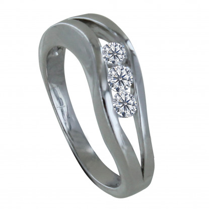 Bague Argent Vague et Trois Strass