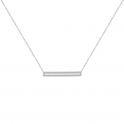 Collier Argent Rhodié Rectangle Ajouré de Strass