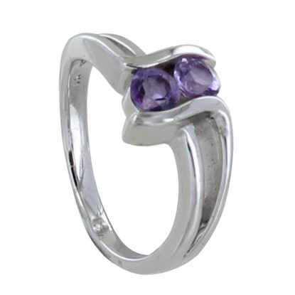 Bague Argent Rhodié Double Améthyste