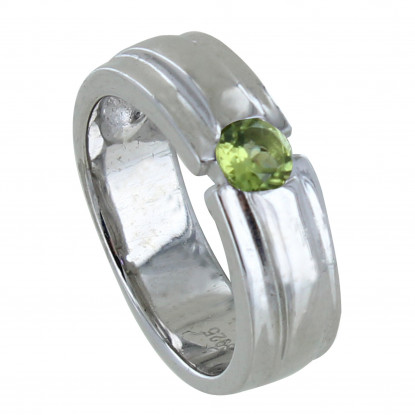 Bague Argent Rhodié Large Péridot Facetté Rond