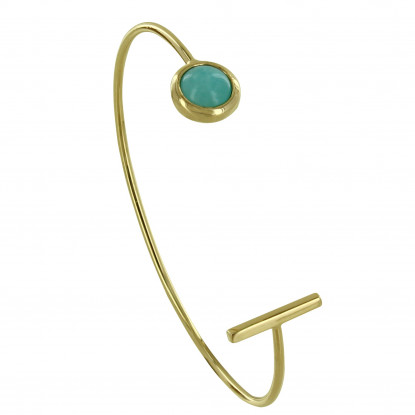 Bracelet Demi Jonc Plaqué Or Barre et Demi Perle d'Amazonite