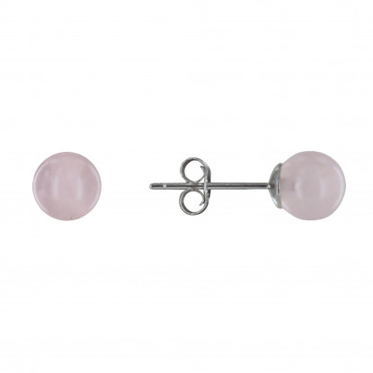 Boucles d'Oreilles Clou Argent Rhodié et Perles de Quartz Rose 6 mm