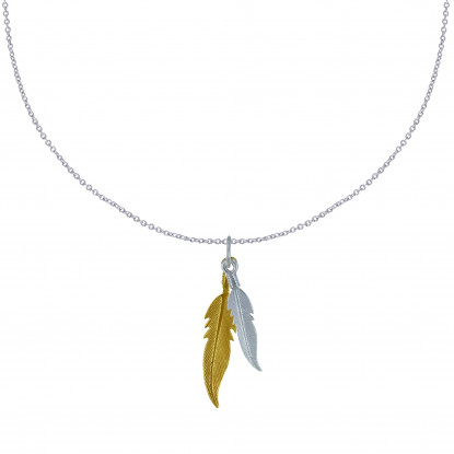 Collier Argent et Argent Doré Deux Plumes