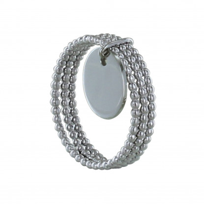 Bague Argent Triples Anneaux Billes et Médaille Ronde