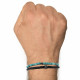Bracelet Acier Homme Cuir Noir et Anneaux Turquoise