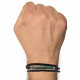 Bracelet Acier Homme Cuir Noir et Anneaux Haulite Verte