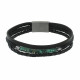 Bracelet Acier Homme Cuir Noir et Anneaux Haulite Verte