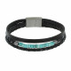 Bracelet Acier Homme Cuir Noir Trois Liens et Anneaux Howlite Turquoise