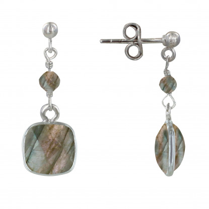 Boucles d'Oreilles Argent Perle et Pavé de Labradorite Facetté