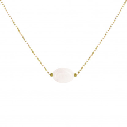 Collier Plaqué Or Pierre Ovale de Quartz Blanc