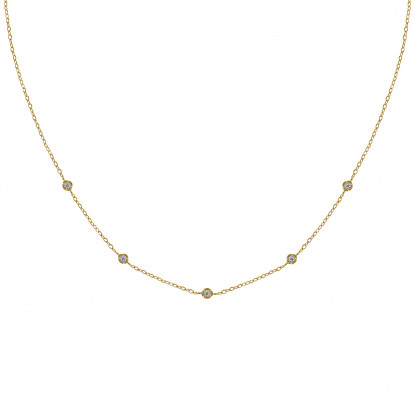 Collier Plaqué Or Cinq Petits Strass Ronds