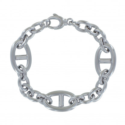 Bracelet Argent Rhodié Trois Grands Maillons Marin