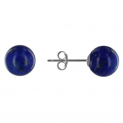 Boucles d'Oreilles Clou Argent Rhodié et Perles de Lapis Lazuli 8 mm